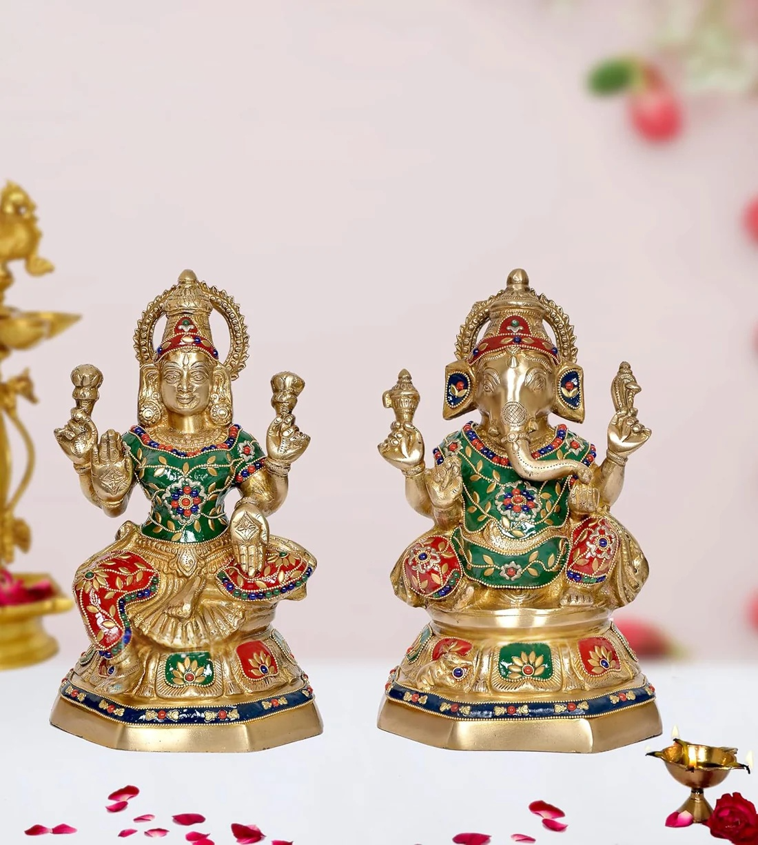 Brassaura® Brass Lakshmi Ganesha Statue | Height 11.5 Inches