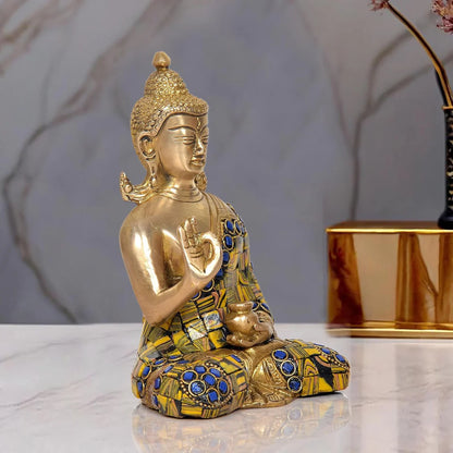 Brassaura® Brass Buddha Statue | Height 6.5 Inches | Golden Meditating Buddha Idol for Home & Office