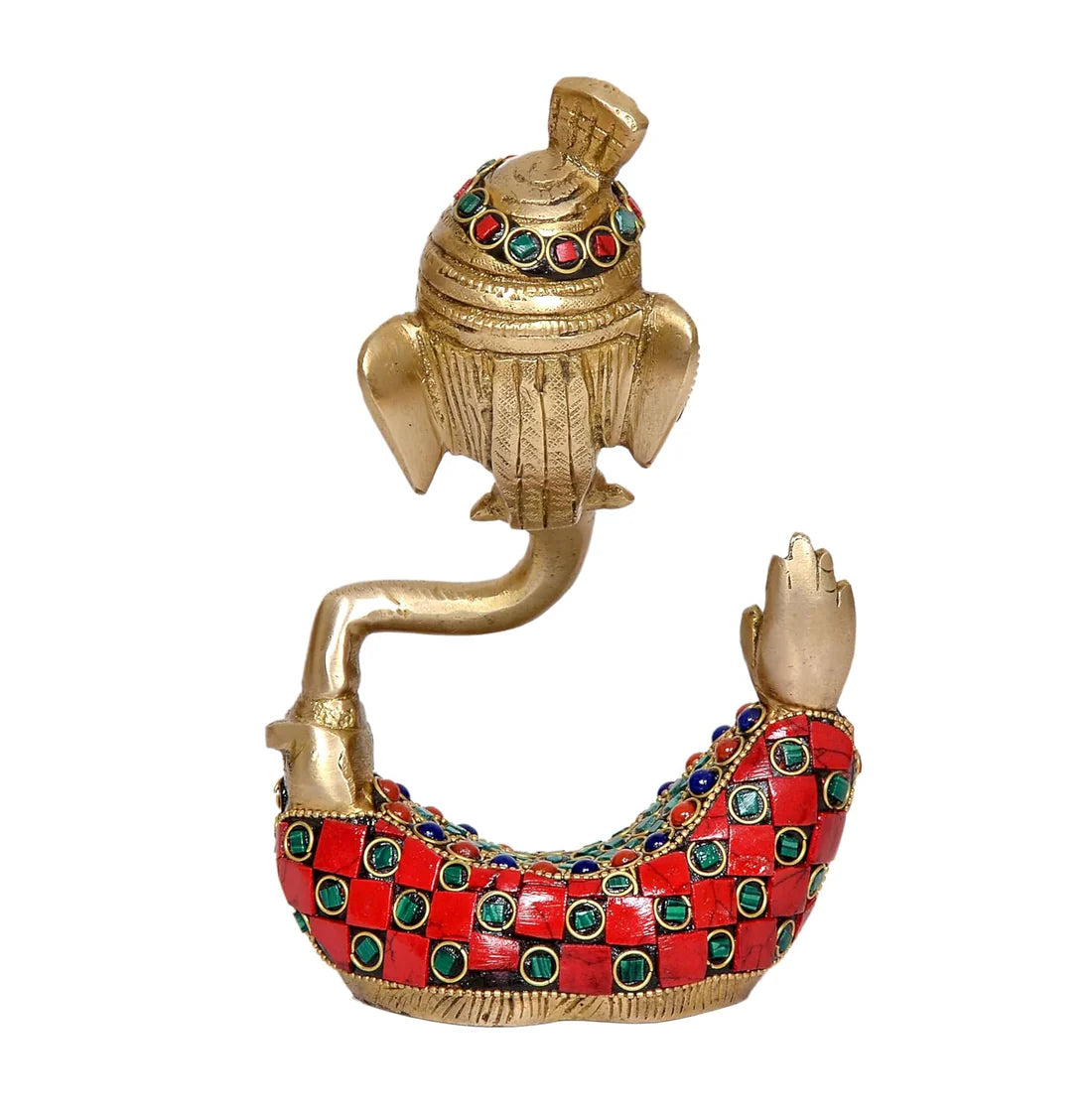 Brassaura® Modern Ganesha Safa Brass Idol with Stone Work | Decorative Spiritual Showpiece | Height 7 Inches