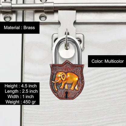 Brassaura® Elephant Motif Brass Door Lock | Multicolor Handcrafted Finish | Height 4.5 Inches