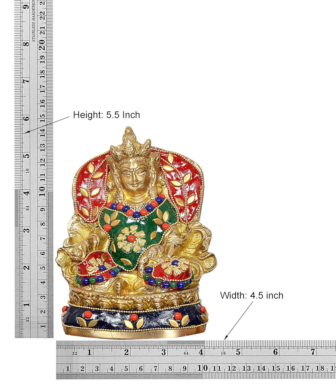 Brassaura® Brass Kubera Idol | 5.5 Inch Golden God of Wealth Statue | Handcrafted Brass Murti for Home & Mandir