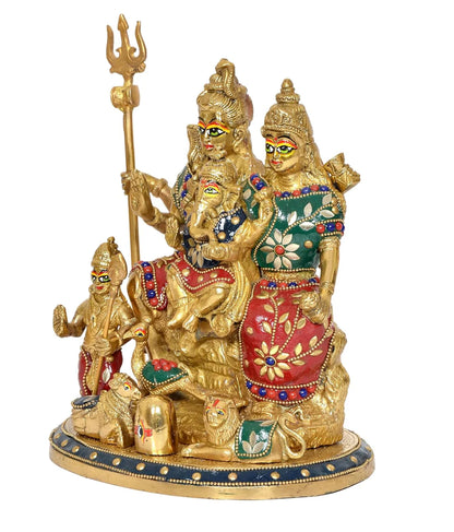 Brassaura® Brass Shiv Parivar Statue | Height 10 Inches | Multicolor Shiva Family Idol for Home & Mandir