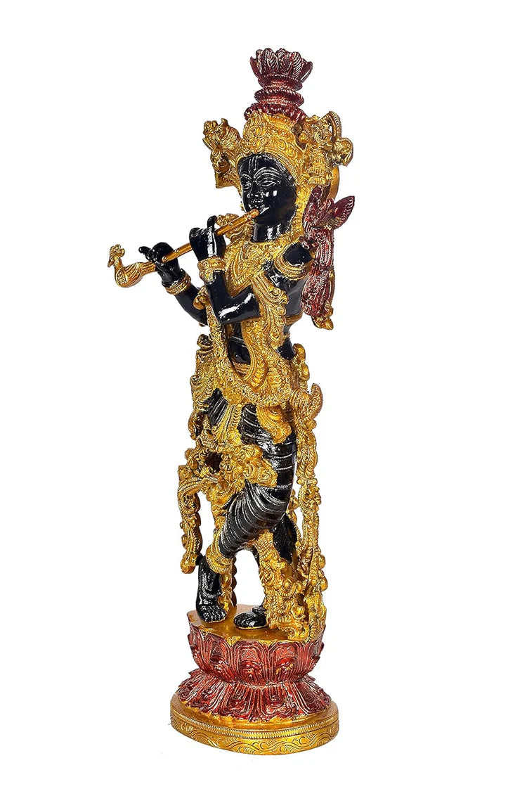 Brassaura® Lord Krishna Brass Murti | Traditional Brass Finish | Height 14.5 Inches