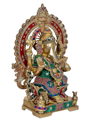 Brassaura® Brass Ganesha Statue with Kirtimuka Frame | Height 17.5 Inches
