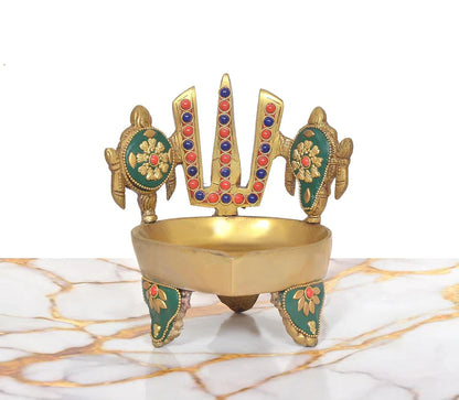 Brassaura® Brass Shankh Chakra Naama Diya | Height 5 Inches