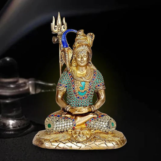 Brassaura® Brass Shiva Meditating Statue | 10 Inch Lord Shiv Idol in Lotus Pose | Handcrafted Brass Murti for Home & Temple
