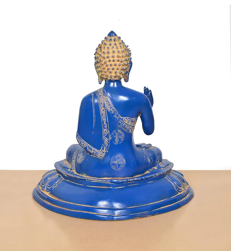 Brassaura® Blue Buddha Brass Statue | Meditating Gautam Buddha Idol for Peace & Spiritual Décor | Height 16 Inches