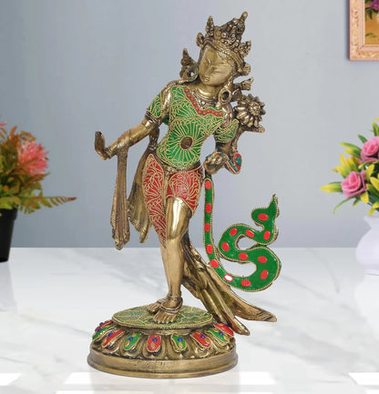 ब्रासोरा® वृंदावन वेणुगोपाल कृष्ण पीतल की प्रतिमा मोर के साथ | एंटीक नीला और सुनहरा रंग | ऊँचाई 20 इंच