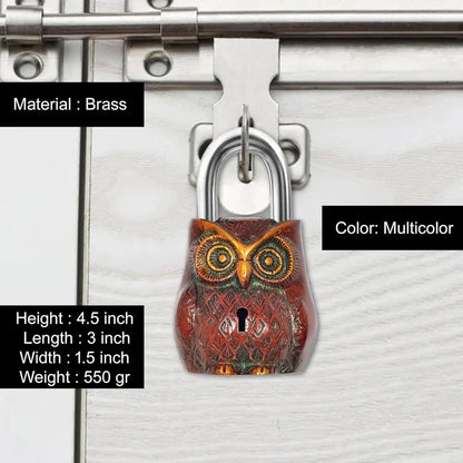 Brassaura® Owl Shape Brass Door Lock | Multicolor Handcrafted Finish | Height 4.5 Inches