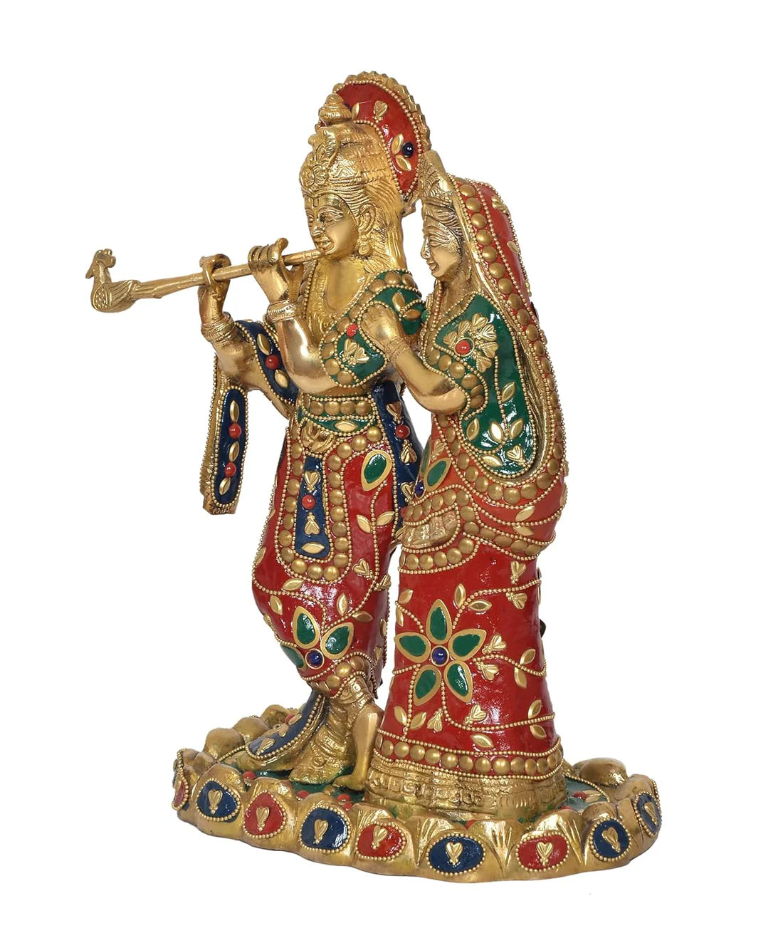 Brassaura® Brass Radha Krishna Statue | Height 10 Inches | Multicolor Murti Idol for Home & Mandir