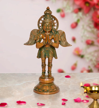Brassaura® Garuda Bhagwan Standing Brass Statue | Traditional Handcrafted Decor Idol | Height 11.5 Inches