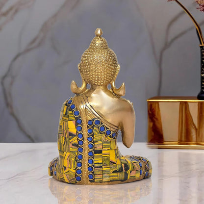 Brassaura® Brass Buddha Statue | Height 6.5 Inches | Golden Meditating Buddha Idol for Home & Office