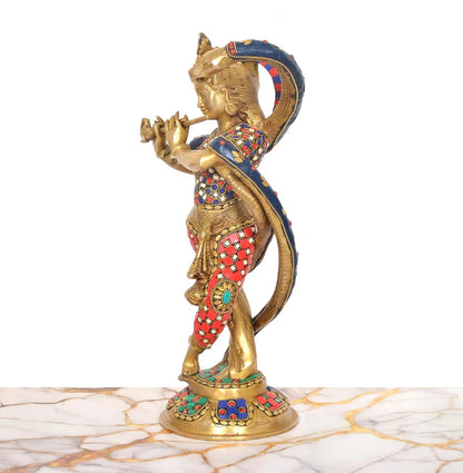 Brassaura® Brass Krishna Statue | Height 15 Inches