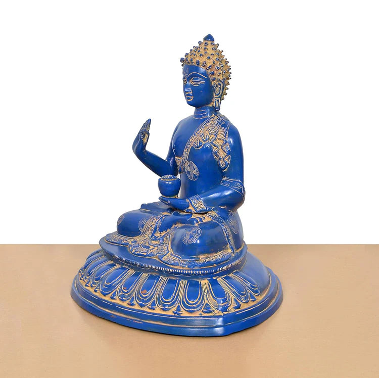Brassaura® Blue Buddha Brass Statue | Meditating Gautam Buddha Idol for Peace & Spiritual Décor | Height 16 Inches