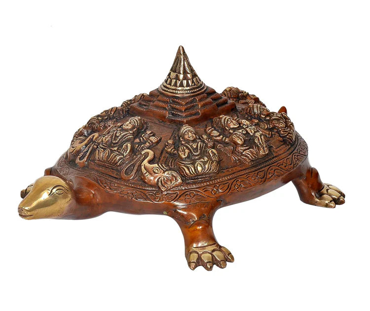 Brassaura® Brass Ashtalakshmi Shree Yantra Tortoise Figurine | Height 6.5 Inches