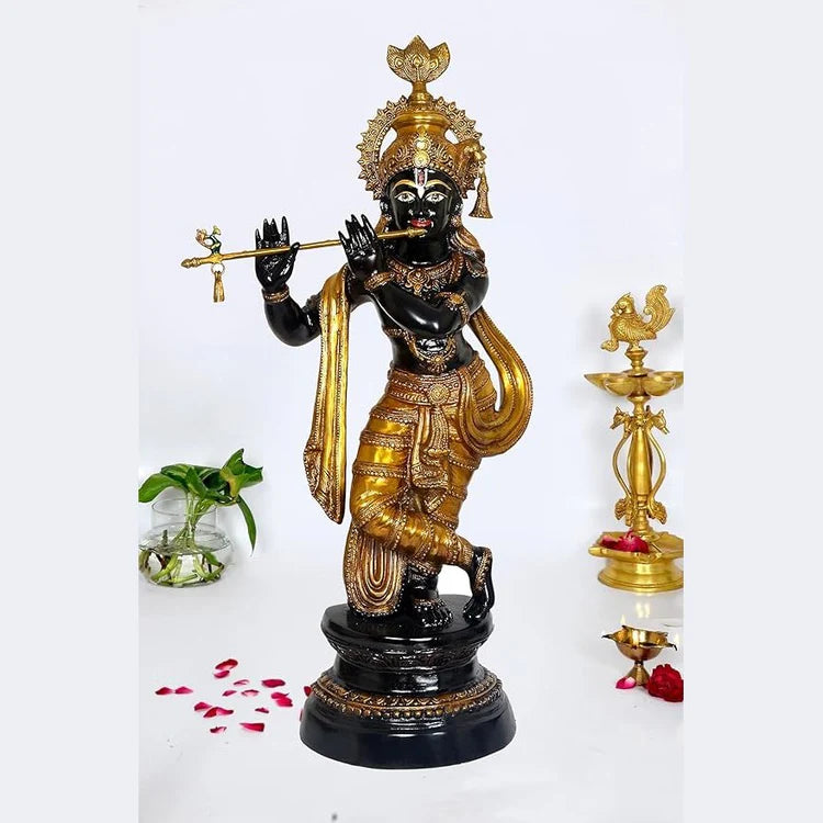 Brassaura® Brass Large Standing Krishna Flute Statue | Height 37 Inches