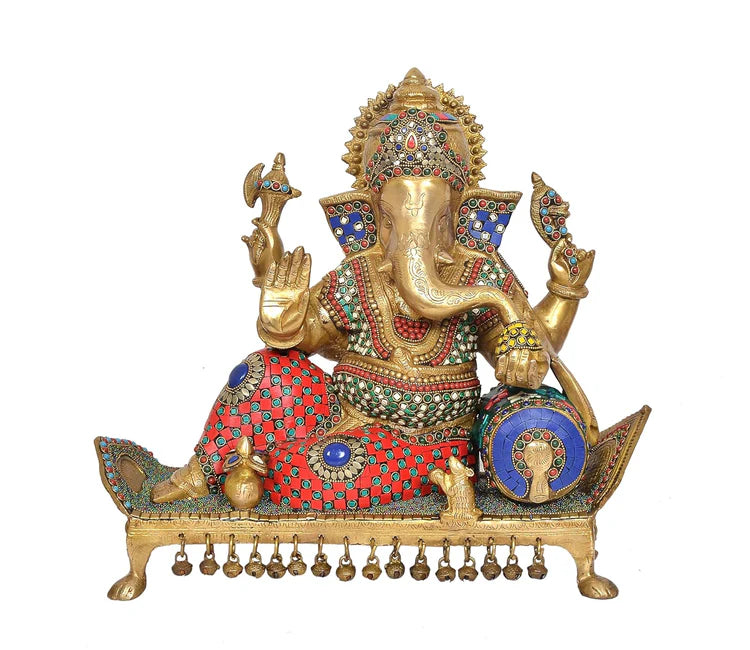 Brassaura® Brass Sitting Lord Ganesha Idol | Height 16 Inches
