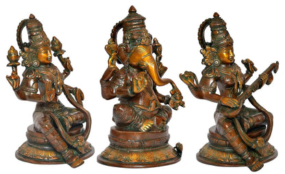 Brassaura® Brass Lakshmi Ganesh Saraswati Statue Idol | Height 10 Inches