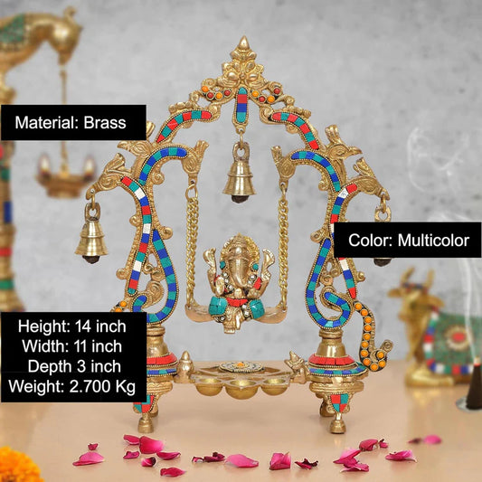 Brassaura® Brass Ganesh Jhula Idol | Height 14 Inches