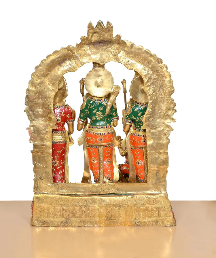 Brassaura® Multicolor Ram Darbar Brass Statue | Lord Ram, Sita, Lakshman & Hanuman Idol | Height 26 Inches