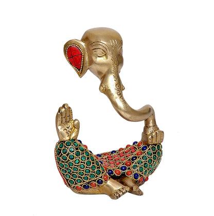 Brassaura® Modern Lord Ganesha Brass Idol with Stonework | Pure Brass | Height 6 Inches