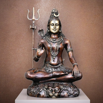 Brassaura™ Brass Lord Shiva Murti – Height 22.5 Inches & Weight 16 Kgs | Puja Idol for Temple & Gifting
