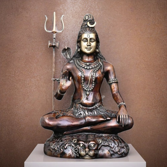 Brassaura™ Brass Lord Shiva Murti – Height 22.5 Inches & Weight 16 Kgs | Puja Idol for Temple & Gifting
