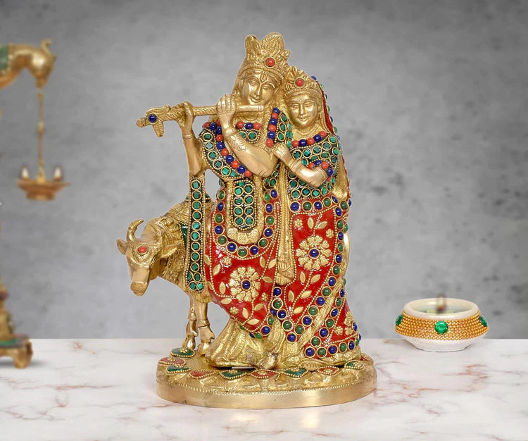 Brassaura® Brass Radha Krishna Idol | Height 9.5 Inches
