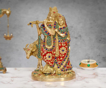 Brassaura® Brass Radha Krishna Idol | Height 9.5 Inches