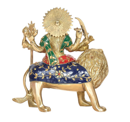 Brassaura® Brass Durga Maa Idol (Sherawali on Lion) | Height 10 Inches