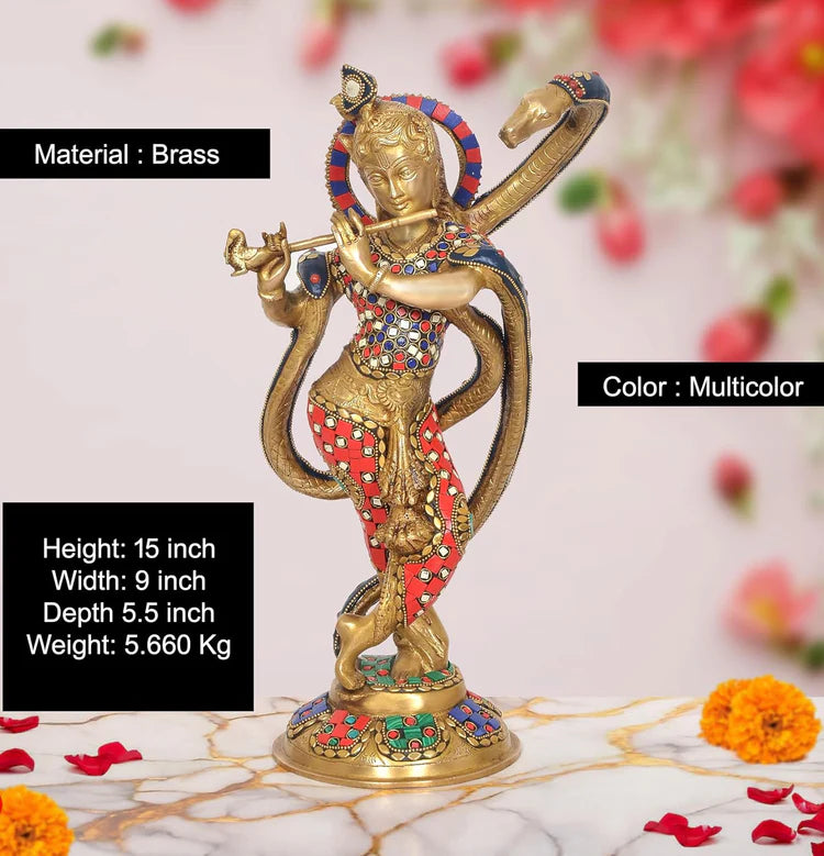 Brassaura® Brass Krishna Statue | Height 15 Inches