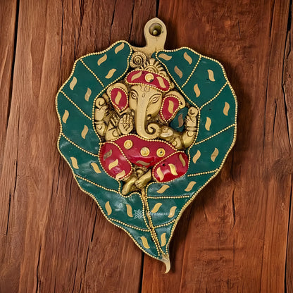 Brassaura™ Brass Gem Stone Pipal Ganesha Wall Hanging Statue For Home-Decor Weight 1 Kgs