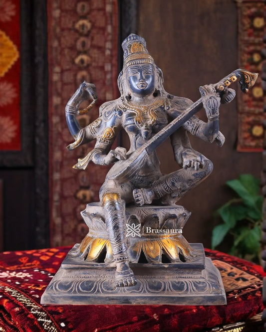 Brass Saraswati Idol for Home and Decor Height 11 Inches & Weight 5.76 Kgs