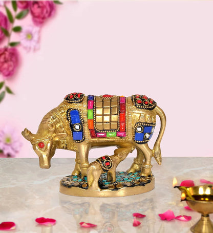 ब्रासोरा® वृंदावन वेणुगोपाल कृष्ण पीतल की प्रतिमा मोर के साथ | एंटीक नीला और सुनहरा रंग | ऊँचाई 20 इंच