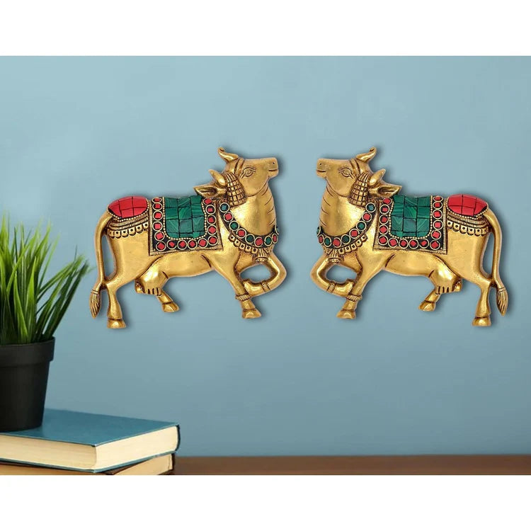 Brassaura® Brass Kamdhenu Cow Pair Wall Hanging | Height 4 Inches