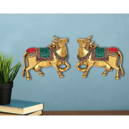 Brassaura® Brass Kamdhenu Cow Pair Wall Hanging | Height 4 Inches