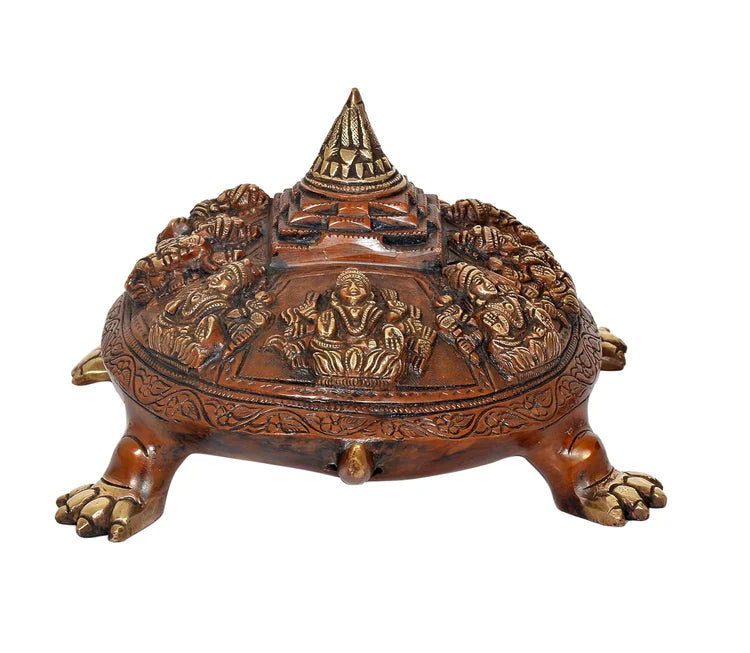 Brassaura® Brass Ashtalakshmi Shree Yantra Tortoise Figurine | Height 6.5 Inches