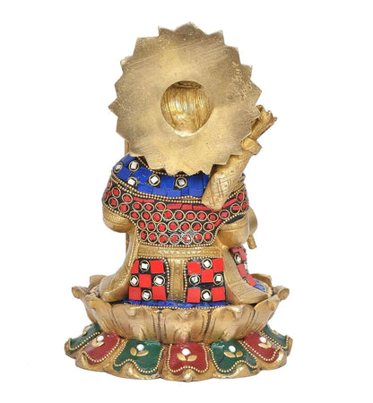 Brassaura® Brass Ram Lala Sitting Idol | 9 Inch Brass Ram Statue with Stonework | Handcrafted Murti for Home & Temple