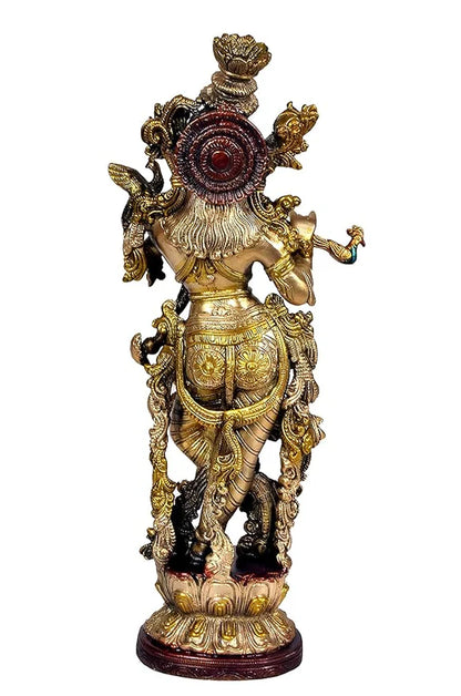 Brassaura® Brass Radha Krishna Statue | Height 15 Inches | Multicolor Divine Couple Idol for Home & Mandir