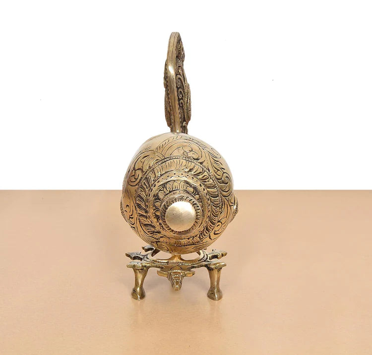 Brassaura® Decorative Brass Shankh Showpiece | Handcrafted Conch Shell Sculpture for Spiritual Décor | Width 14 Inches
