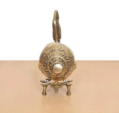 Brassaura® Decorative Brass Shankh Showpiece | Handcrafted Conch Shell Sculpture for Spiritual Décor | Width 14 Inches