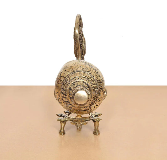 Brassaura® Decorative Brass Shankh Showpiece | Handcrafted Conch Shell Sculpture for Spiritual Décor | Width 14 Inches
