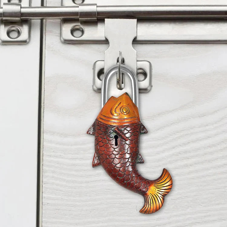 Brassaura® Fish Shape Brass Door Lock | Multicolor Handcrafted Finish | Height 7 Inches