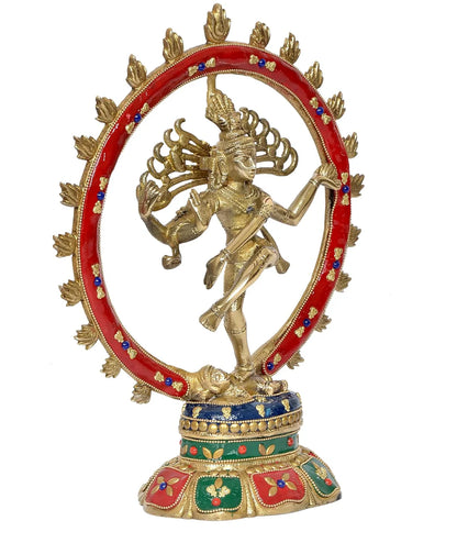 Brassaura® Brass Shiva Nataraj Idol | 11.5 Inch Multicolor Dancing Shiva Statue | Handcrafted Brass Murti for Home & Office Décor