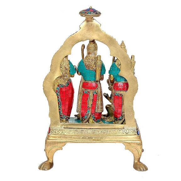 Brassaura® Brass Ram Darbar Statue | Height 13 Inches | Multicolor Lord Ram Darbar Idol for Home & Mandir