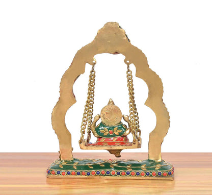 Brassaura® Brass Ganesha Swinging Jhula Statue | Height 9 Inches