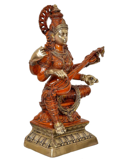 ब्रासोरा® वृंदावन वेणुगोपाल कृष्ण पीतल की प्रतिमा मोर के साथ | एंटीक नीला और सुनहरा रंग | ऊँचाई 20 इंच