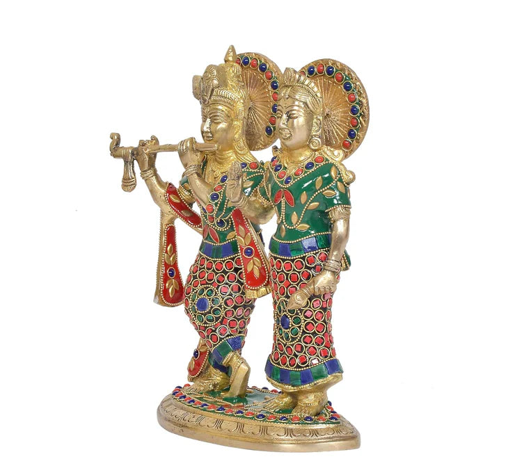 Brassaura® Brass Lord Krishna Idol with Peacock Design | Height 10 Inches