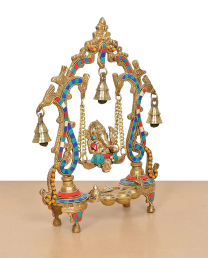 Brassaura® Brass Ganesh Jhula Idol | Height 14 Inches
