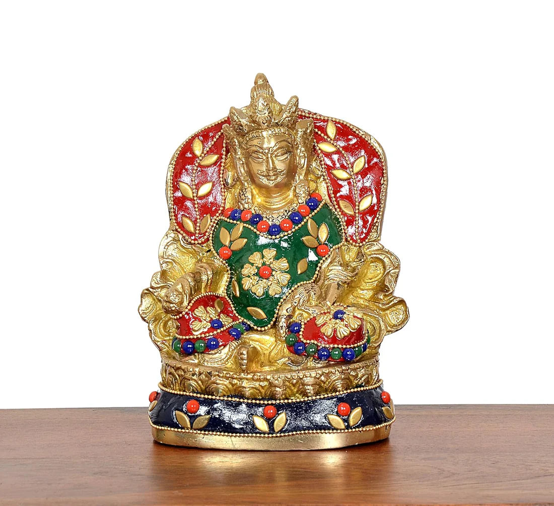 Brassaura® Brass Kubera Idol | 5.5 Inch Golden God of Wealth Statue | Handcrafted Brass Murti for Home & Mandir
